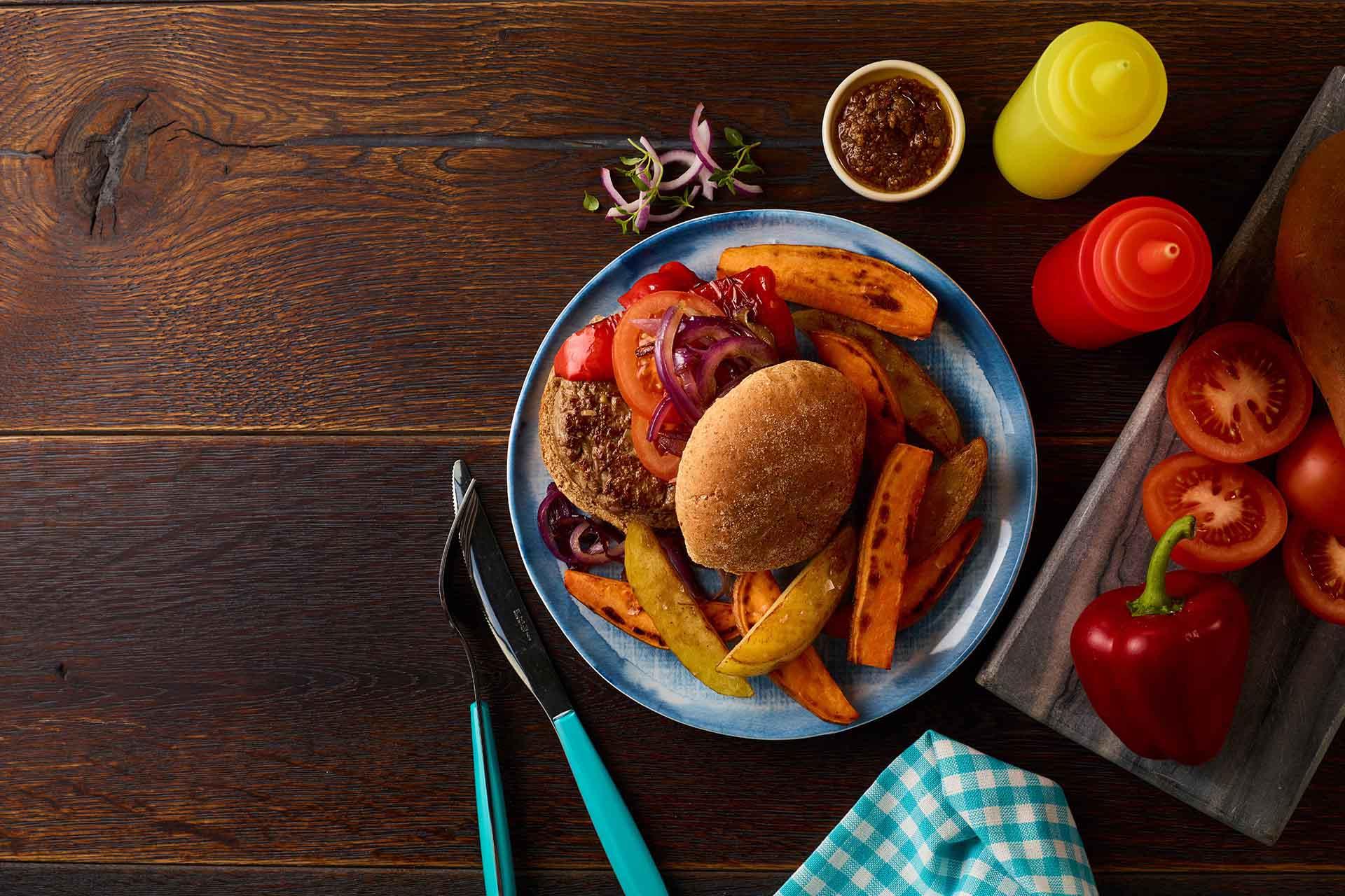 Harissa Beefburgers with Sweet Potato